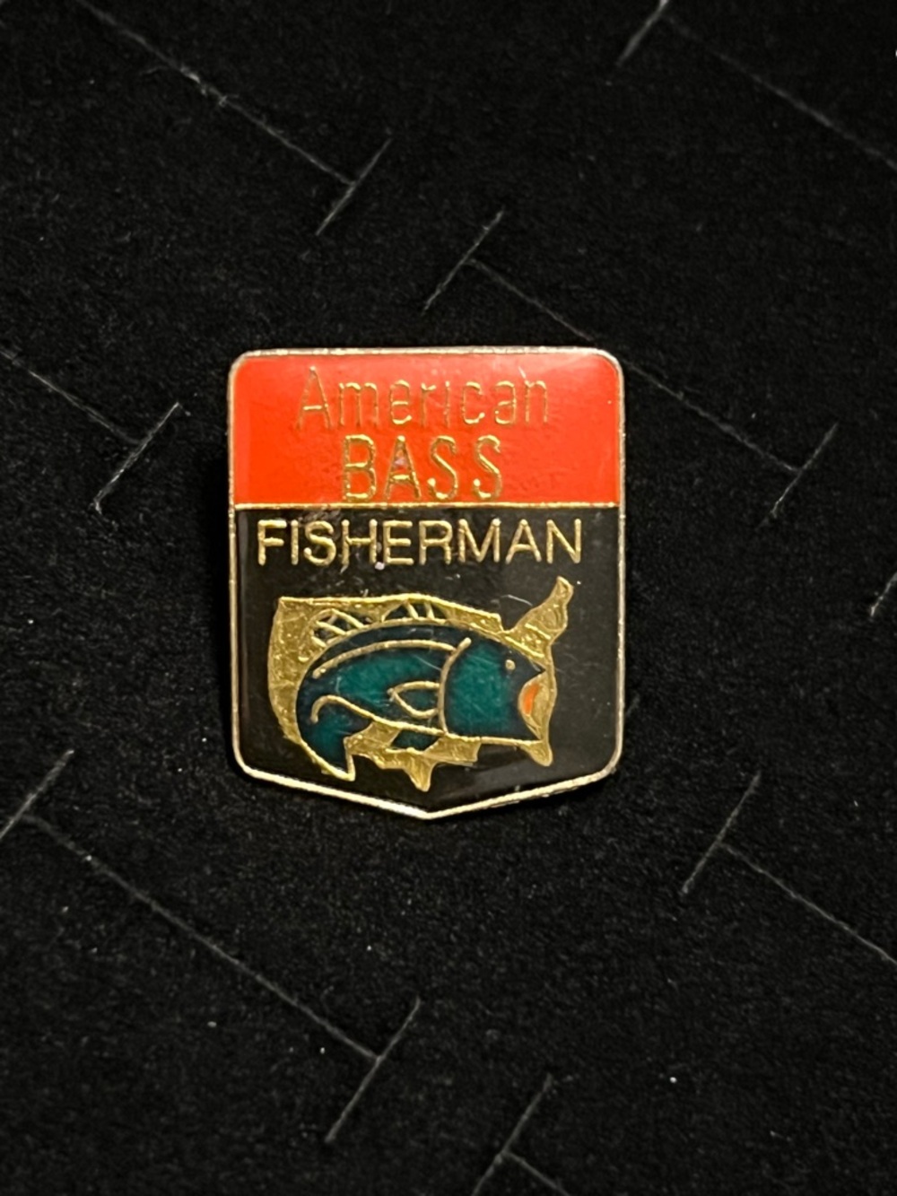 Bass American Fisherman Pin - Black, Red, Teal & Gold